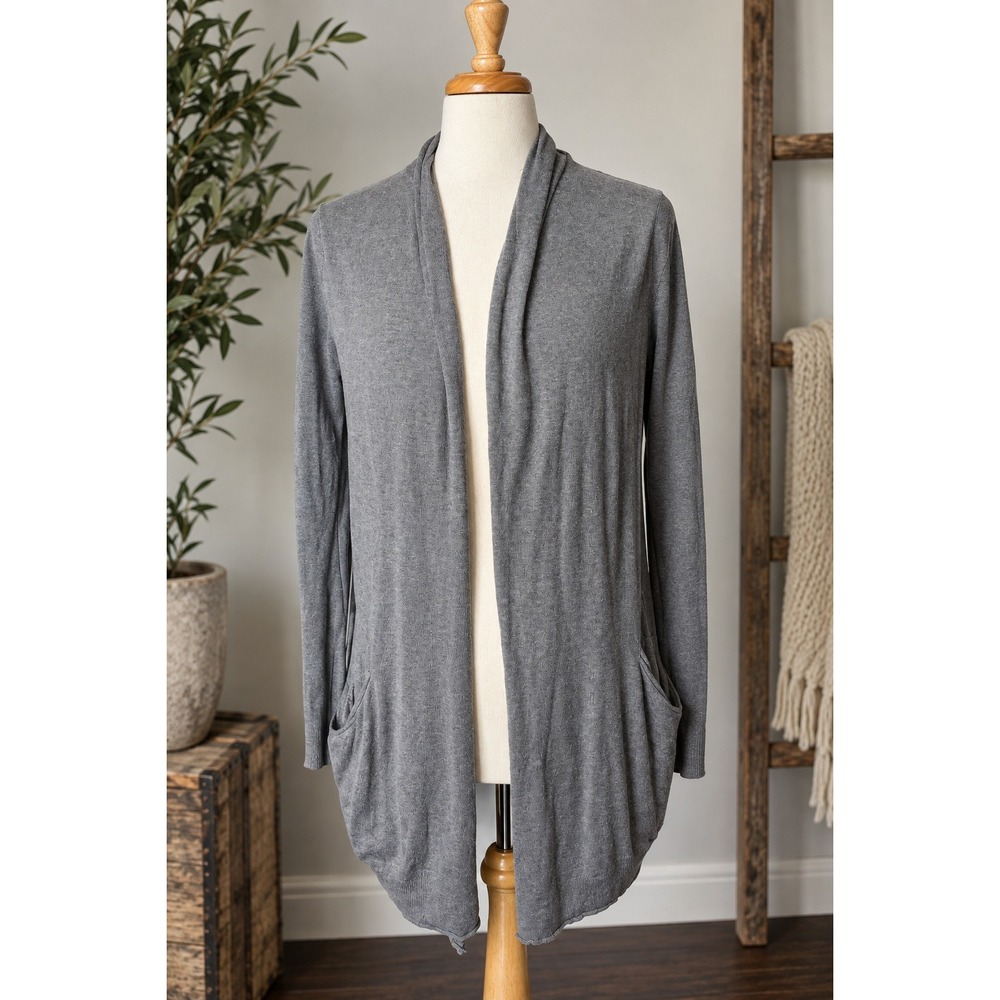 Wilfred Aritzia Ethos Silk Cashmere Draped Open Front Cardigan Grey Neutral L